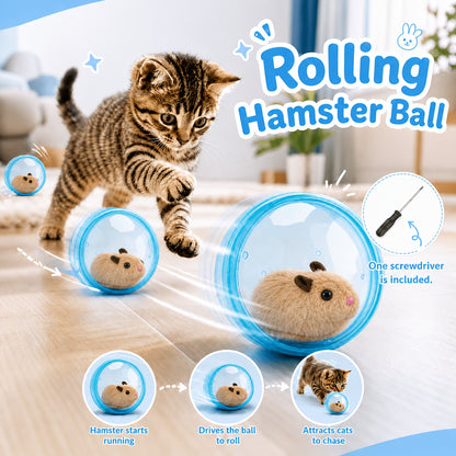 2026 New Self-Rolling Interactive Cat Electric Ball, Realistic Animal Automatic Moving Rolling Cat Ball 360° Rolling Spin Moving Cat Ball Fun Indoor Interactive Pet Ball for Cats Dogs Chasing, Without Battery