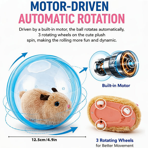 2026 New Self-Rolling Interactive Cat Electric Ball, Realistic Animal Automatic Moving Rolling Cat Ball 360° Rolling Spin Moving Cat Ball Fun Indoor Interactive Pet Ball for Cats Dogs Chasing, Without Battery