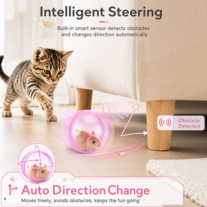 2026 New Self-Rolling Interactive Cat Electric Ball, Realistic Animal Automatic Moving Rolling Cat Ball 360° Rolling Spin Moving Cat Ball Fun Indoor Interactive Pet Ball for Cats Dogs Chasing, Without Battery