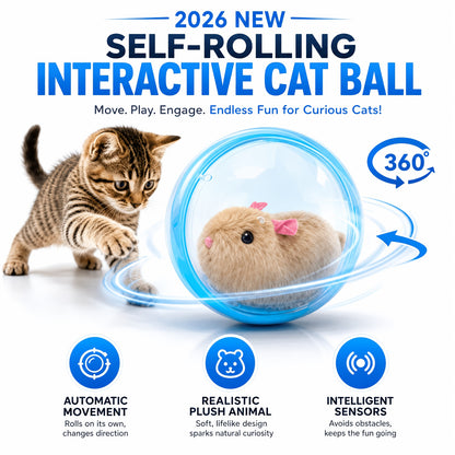 2026 New Self-Rolling Interactive Cat Electric Ball, Realistic Animal Automatic Moving Rolling Cat Ball 360° Rolling Spin Moving Cat Ball Fun Indoor Interactive Pet Ball for Cats Dogs Chasing, Without Battery