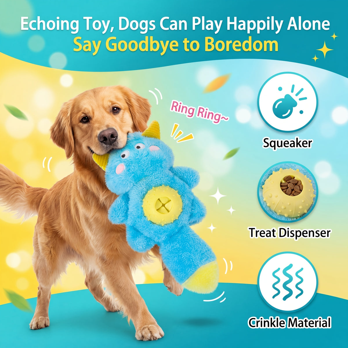 2026 Interactive Monster Plush Dog Chew Toy - Squeaky Crinkle Treat Dispenser & Teething Toy
