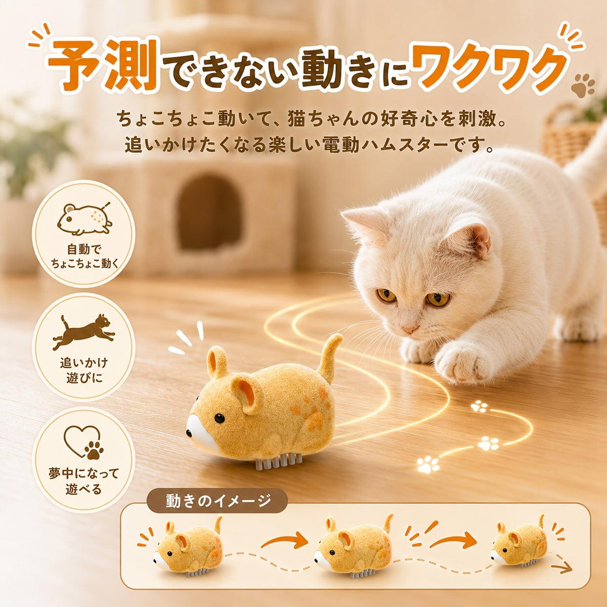 Electric Cat Toys 3-Pack Automatic Moving Hamster Mouse Toys Interactive Chase Toy for Cats Self-Play Indoor Exercise Boredom Relief Mini Cute Pet Toy Gift