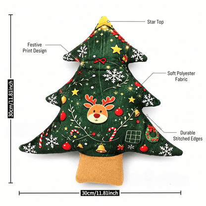 11.02inch Christmas Tree Shaped Plush Dog Toy Pillow with Built-in Bell, Reindeer Snowflake Print Anti Squeaking Chew Doll, Dog Cat Interactive Pet Toy, Christmas Sofa Cushion, Holiday Gift