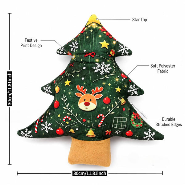 11.02inch Christmas Tree Shaped Plush Dog Toy Pillow with Built-in Bell, Reindeer Snowflake Print Anti Squeaking Chew Doll, Dog Cat Interactive Pet Toy, Christmas Sofa Cushion, Holiday Gift