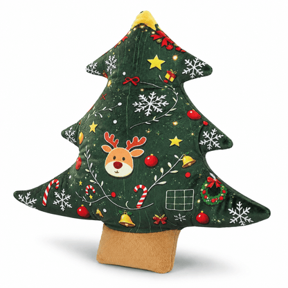 11.02inch Christmas Tree Shaped Plush Dog Toy Pillow with Built-in Bell, Reindeer Snowflake Print Anti Squeaking Chew Doll, Dog Cat Interactive Pet Toy, Christmas Sofa Cushion, Holiday Gift