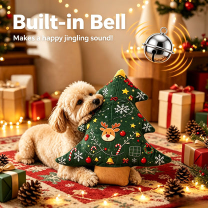 11.02inch Christmas Tree Shaped Plush Dog Toy Pillow with Built-in Bell, Reindeer Snowflake Print Anti Squeaking Chew Doll, Dog Cat Interactive Pet Toy, Christmas Sofa Cushion, Holiday Gift